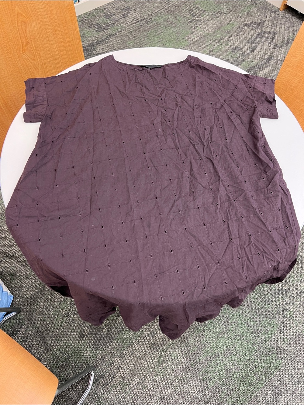 Moyuru midi dress eyelet pattern eggplant purple relaxed asymmetrical abstract